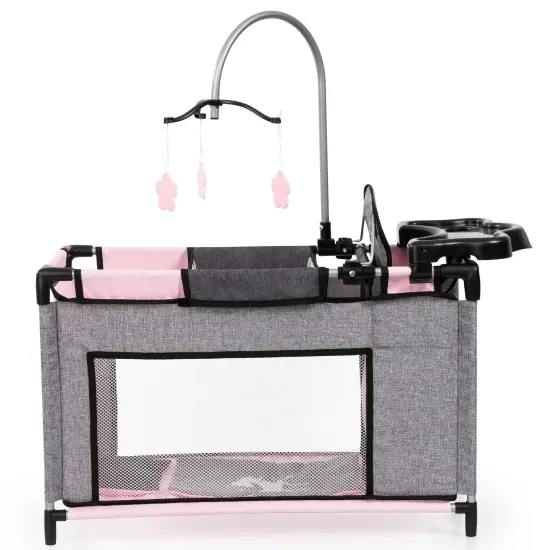 Bayer: Multi-Bed - Grey, Pink, Fairy - Playpen Accessory for Dolls Up to 18", Built-in Highchair & Mobile, Pillow & Blanket, Kids Age 3+ {3}