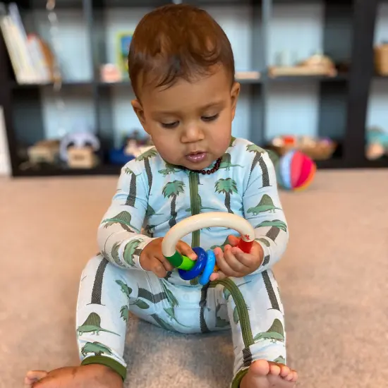 HABA Wooden Rainbow Teething Rattle Toy for Babies 0-18 Months - Kringlering Wood Grasping Toy with Plastic Rings - Sensory Toys for Babies Multicolor {5}