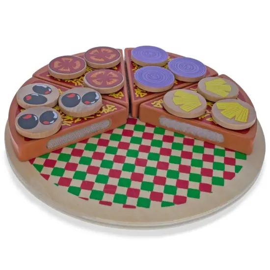 Set of 27 Wooden Pieces Make a Pizza with Toppings & Kitchen Tools {3}