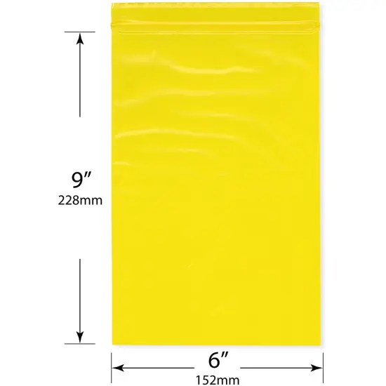 Plymor 6" x 9", Yellow 2 Mil Flat Open Plastic Poly Bags {3}