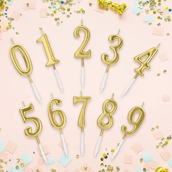 10-Pieces Numeral Birthday Cake Candles (Champagne Gold) {2}