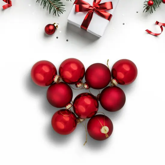 Northlight 2-Finish Glass Ball Christmas Ornaments - 2.5" (60mm) - Apple Red - 9ct {4}