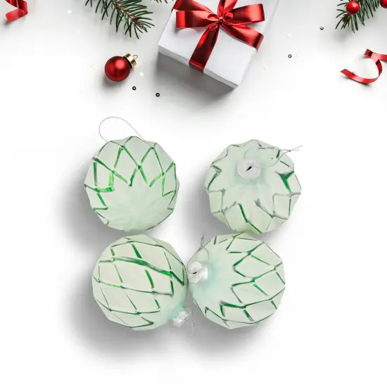 Northlight Harlequin Christmas Glass Ball Ornaments - 4" (100mm) - Mint Green - 4ct {4}