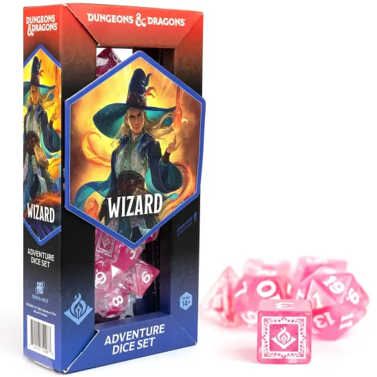 Dungeons & Dragons: D&D Adventure Dice: Wizard - Fuchsia - 16pc RPG Set, Class Symbols, Roleplaying Game Accessory, Sirius Dice, Officially Licensed {1}