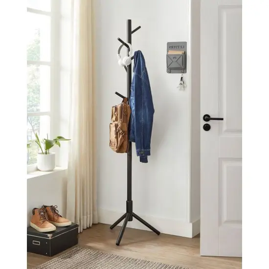 Modern Solid Wood Coat Rack with 8 Hanging Hooks Black {1}