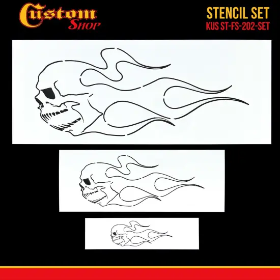 Custom Shop Airbrush Skull Fire Flame Stencil Set (Skull Design #2 in 3 Scale Sizes) - Laser Cut Reusable Templates {2}