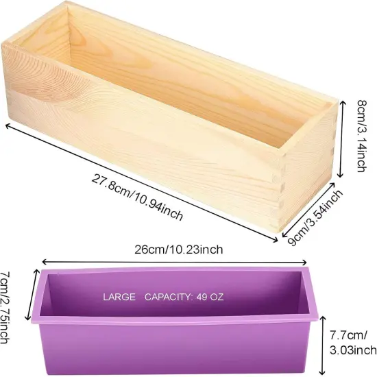 2 PCS 42oz Purple Soap Molds with 2 Lids, Flexible Rectangular Silicone Soap Making Molds Kit with Wood Box, DIY Tool Set for Soap Making Supplies&hellip; {2}