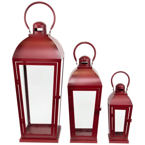Northlight Vintage Style Metal Candle Lanterns - 23.5" - Red - Set of 3 {5}