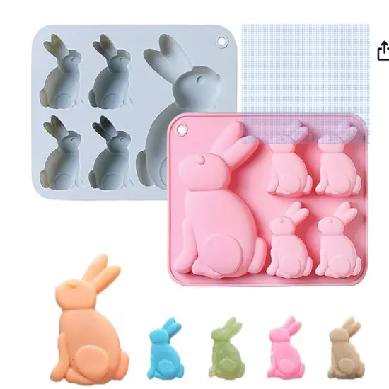Easter Bunny Chocolate Molds Set, 3D Cute Easter Bunny Silicone Mold for Baking Easter Treats Chocolate, Cake, Jelly, Fudge, Pudding {5}