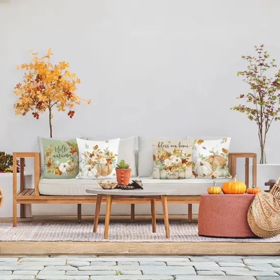 Set of 4 Fall Pumpkins Throw Pillow Covers 18 x 18 Inch {2}