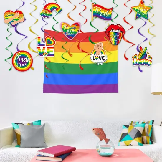 50 PCS Pride Rainbow Hanging Swirl LGBT Rainbow Pride Hanging Foil Swirls Pride Month Hanging Banner Ornaments Love is Love Gay Lesbian Pride Decorations Hanging Swirls for Pride Party Favor {5}