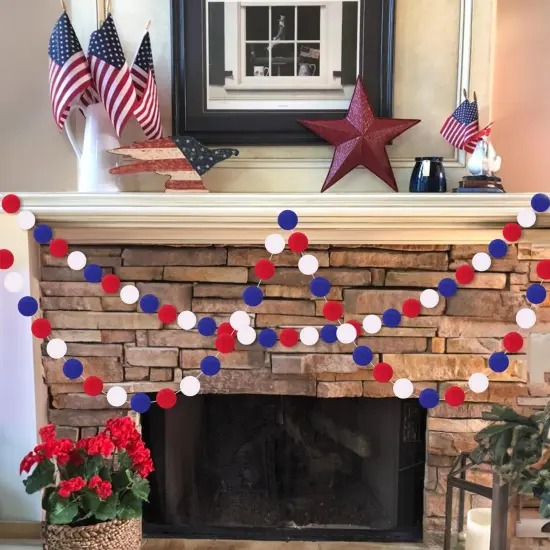 16.4 Ft Red White Blue Pom Pom Garland for 4th of July Decorations {5}