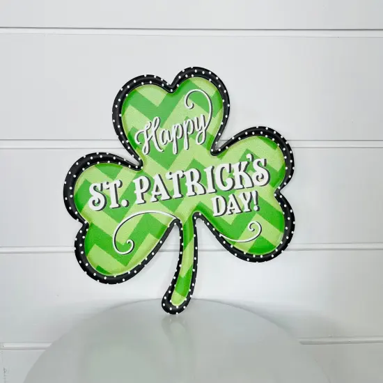 Metal Embossed Zig Zag Clover St. Patrick's Day Sign - Green/Lime/Black/White, 11.5x10.5"-MD0858 {4}