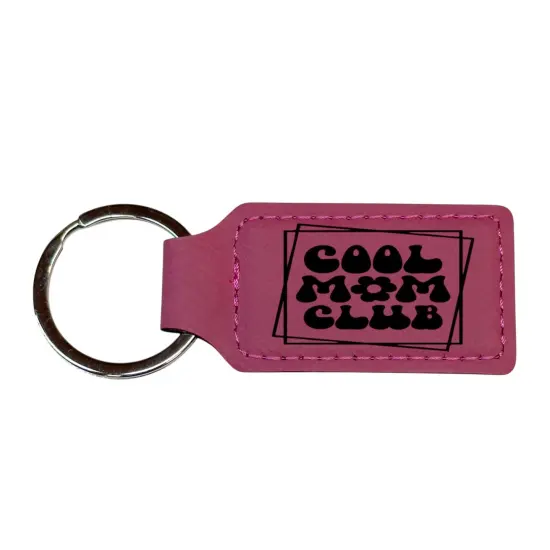 Keychain - Rectangle - Cool Mom Club - Leather Black/Silver {2}