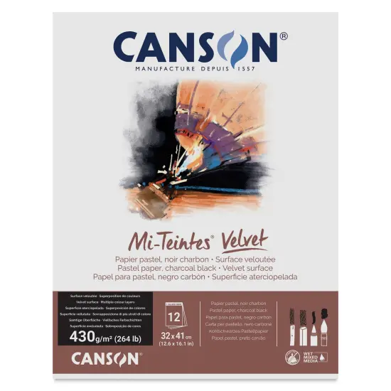 Canson Mi-Teintes Velvet Paper Pad - 12.6" x 16.1", Charcoal Black, 12 Sheets {1}