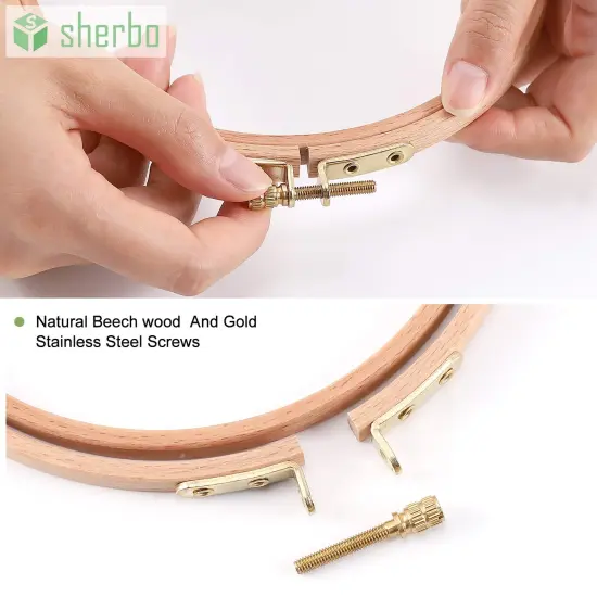 Sherbo 3 Pieces Beech Wood Embroidery Hoops Set by 4 Inch to 6 Inch Circle Hoop Ring Cross Stitch Cotton for DIY Embroidery Floss Starter of Sewing Art Kits Crafts {6}