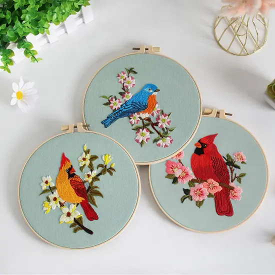 3 Sets Bird Embroidery Kits for Beginners,Adults Starter Flower Pattern Cross Stitch Kit DIY Needlepoint Kits with Embroidery Instructions {2}