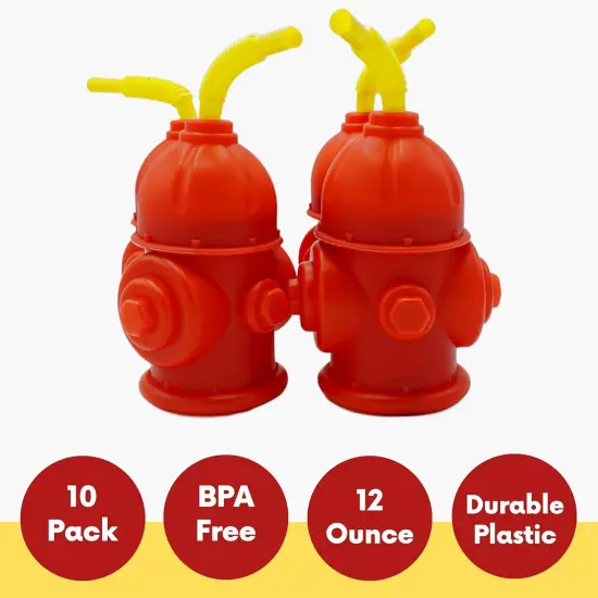 4E's Novelty 10 Pack Fire Hydrant Cups 12oz - Firefighter Birthday Party Decorations, Fireman Theme Party Supplies {3}