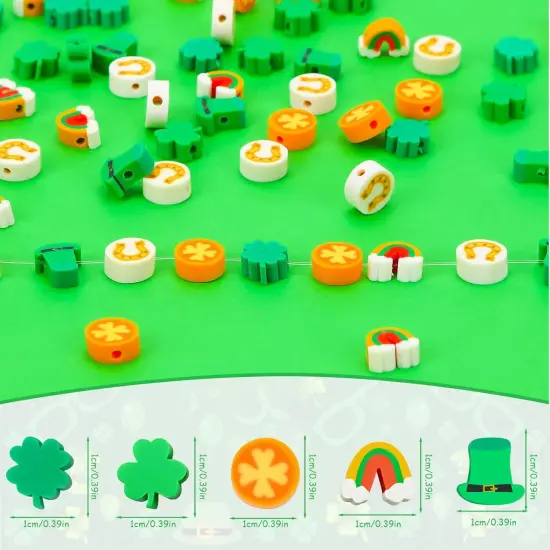 300pcs St. Patrick's Day Polymer Clay Beads Green Shamrock Hat Coins Rainbow Clay Spacer Beads for St. Patrick's Day Jewelry Making DIY Bracelet Necklace Accessories Craft Supplies {2}