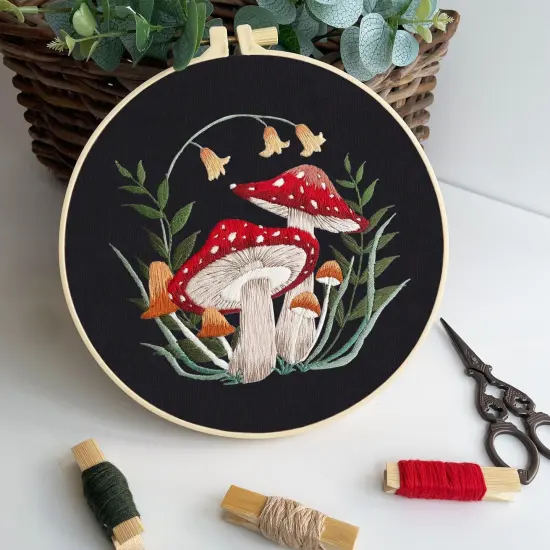 3 Sets Mushroom Embroidery kit, Adult Beginner DIY Needle kit,Art Craft Handy Sewing Set {5}