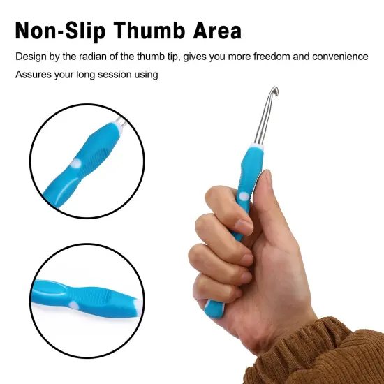 KOKNIT 9 Size Crochet Hooks Set, 2mm-6mm Large Ergonomic Grip Soft Handles and Aluminum Knitting Needles for Beginners {6}