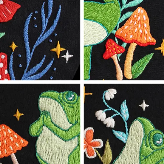 4 Set Frog Embroidery Kits for Beginners,Cross Stitch Kit for Adults,Starters DIY Needlepoint Including Embroidery Cloth with Art Mushroom Pattern and Instructions {5}