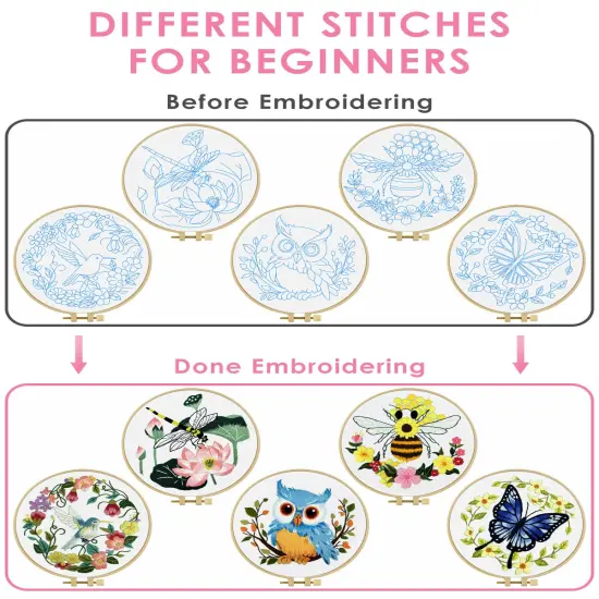 Embroidery Kit for Beginners Adult, Hummingbird Embroidery Kit for Beginners Include Embroidery Cloth Hoops Threads for Craft Lover Hand Stitch with Embroidery Skill Techniques {6}