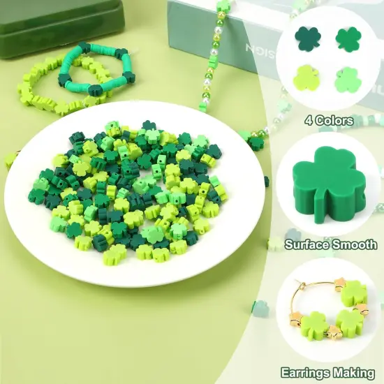 St. Patrick's Day Polymer Clay Beads, 300PCS Green Shamrock Clay Beads Heishi Spacer Beads for Bracelet Necklace Jewelry Making {5}
