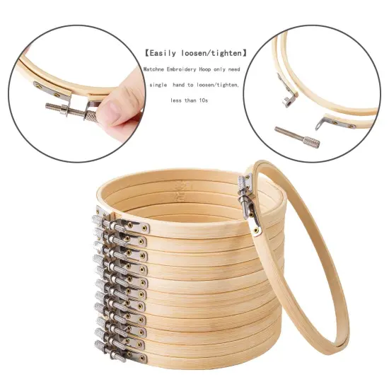 Matchne Embroidery Hoop 12PCS 8 inch Cross Stitch Supplies & Needlework Supplies Easily Loosen/Tighten Bamboo Wooden Hoops for Crafts {5}