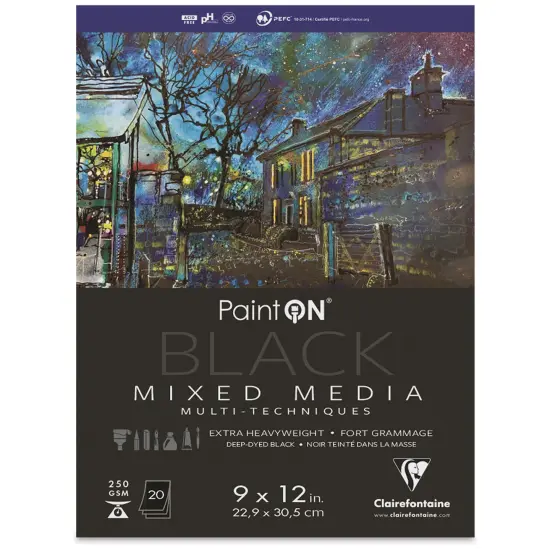 Clairefontaine PaintOn Mixed Media Pad - Black, 9" x 12", 20 Sheets {1}