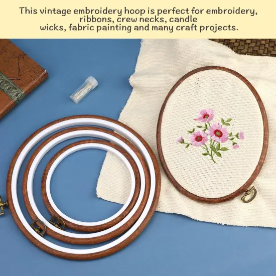 4 Pack Embroidery Hoop Ring, Imitated Wood Display Frame Circle and Oval Embroidery Kits with 30 Pieces Large Eye Embroidery Needles, Quilting Hoop and Cross Stitch Supplies for Sewing and Wall Hang {2}