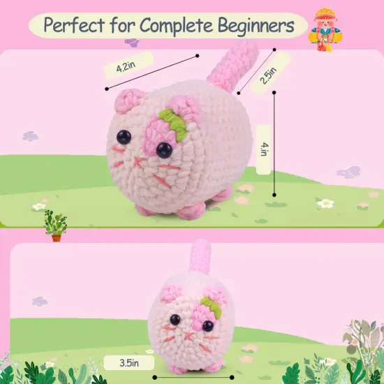 Crochet Kit for Beginners, Crochet Kit with Step-by-Step Video Tutorials, Beginner Crochet Kit for Adults, Crochet Animal Kit for Kids(Pink cat) {6}
