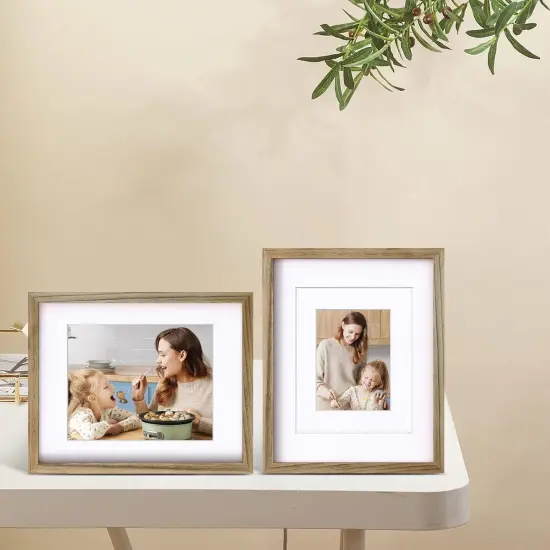 11x14 Picture Frames with Plexiglass, Display Pictures 5x7/8x10 with Mat or 11x14 Without Mat Set of 4 for Tabletop and Wall Mounting, Carbonized Brown {5}