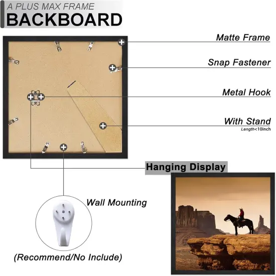 Square 5x5 Frame Set of 3, Black Engineered Wood Picture Frame for 5 x 5 Picture Poster Photo, Light Weight 5by5 Frame with Wood-grain for Wall - 3 Pack/Black/5"x5" {5}