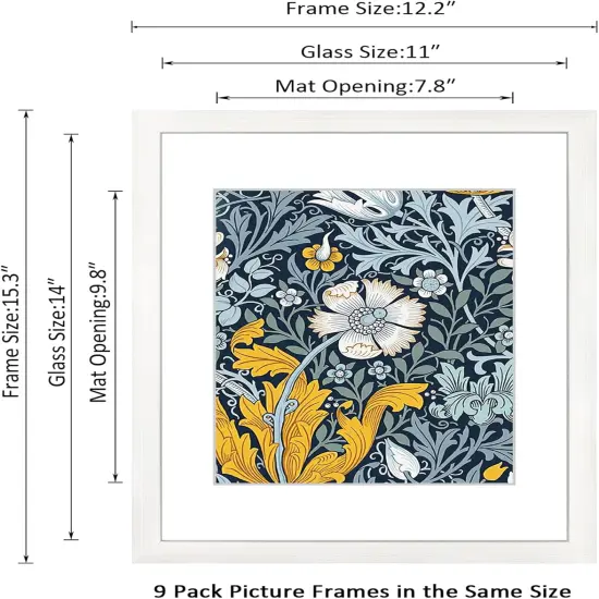 11x14 Picture Frame Set of 9 for Pictures 8x10 with Mat or 11x14 Without Mat, Wall Gallery or Tabletop display Photo Frames in White {2}