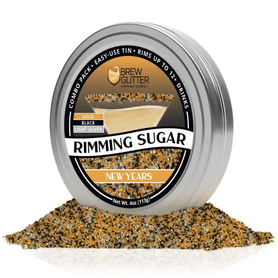 Brew Glitter - New Years Rimming Sugar (4oz, 1x Bar Tin) Cocktail Garnish for Mixed Drinks & Refreshments {3}