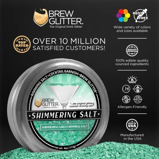 Brew Glitter - Shimmering Green Rimming Salt (4oz, 1x Bar Tin) Edible Glitter Blended Cocktail Garnish for Mixed Drinks and Beverages {2}