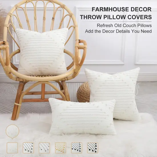 Outdoor Spring Throw Pillow Covers 18X18 Set of 2, Farmhouse Decorative Pillow Covers for Couch Sofa Living Room, Beige & Cream White {2}