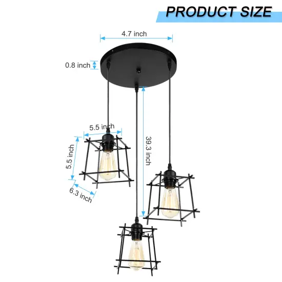 Pendant Hanging Lighting 3 Lights, Industrial Hanging Light Fixtures Chandelier Black Metal Lampshade {2}