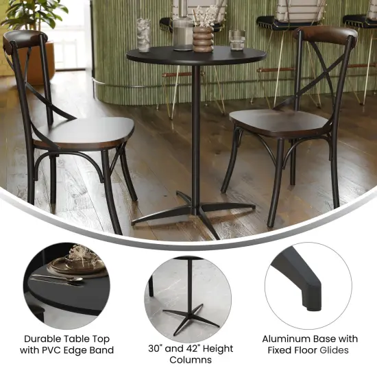 Emma and Oliver 24" Round Wood Cocktail Table with 30" and 42" Columns Black {4}