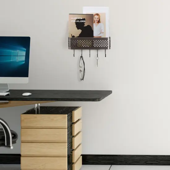 2PCS Wall Mount Metal Letter Holders Basket with 5 Hooks {6}