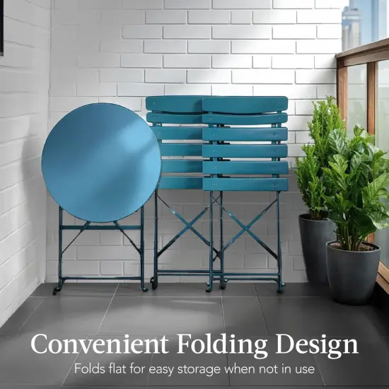 Best Choice Products 3-Piece Small Bistro Set, Folding Patio Furniture Set of 2 Chairs and Table Peacock Blue {5}