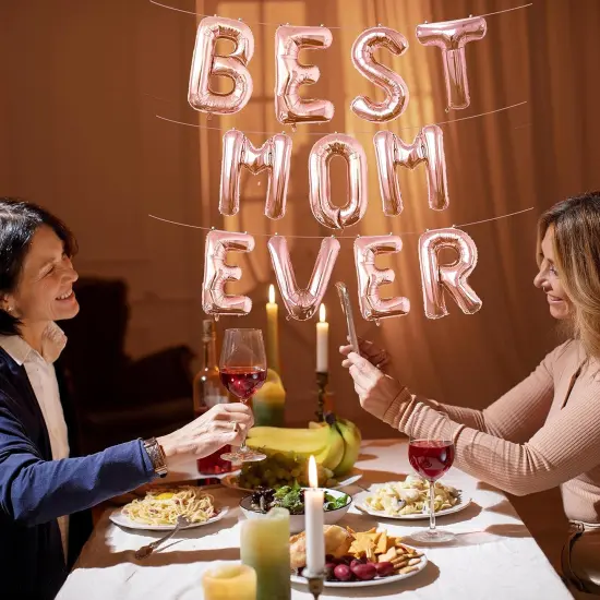 16 Inches Best Mom Ever Balloons Hanging Banner Decorations, Rose Gold Aluminum Foil Letter Balloons for Mother's Day Birthday Baby Shower Gender Reveal Party Supplies {3}