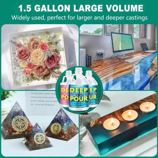 Teexpert Deep Pour Epoxy Resin, 1.5 Gallon Epoxy Resin Kit for 2-4" Pour Depths, Crystal Clear & High Gloss, Bubble-Free Casting Resin for River Tables, Flower Preservation and Mold Crafts - 2:1 Mix {6}