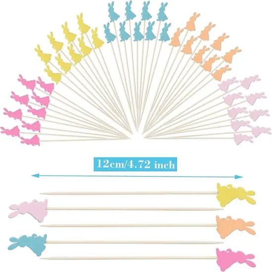 100 Pack Easter Toothpicks for Appetizers, 4.7 Inch Natural Bamboo Cocktail Picks for Cake Dessert Food Fruit Easter Party Decorations {2}