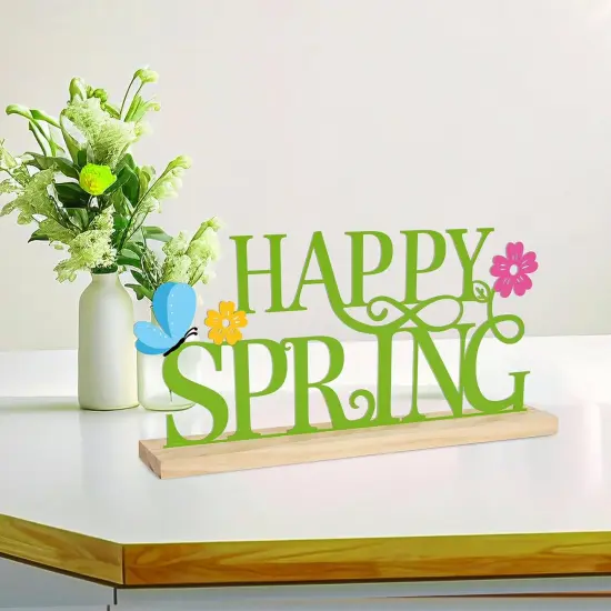 Metal Happy Spring Sign, Spring Decorations for Home, Office, Shelf, Mantel, Indoor, Spring Flower Decor, Spring Butterfly Table Top Party Decoration (Spring) {5}