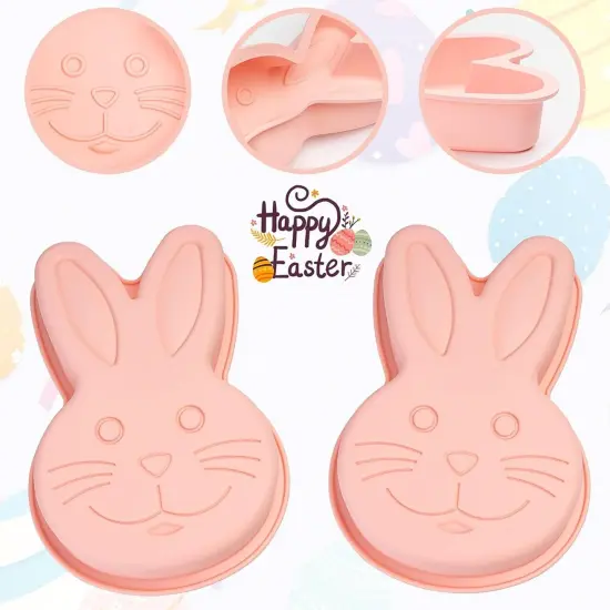 Bunny Mold 2 Pack Silicone Bunny Cake Pan, Children's Day Rabbit Cake Baking Pan Large Breakable Bunny Chocolate Molds Cute Silicone Cake Trays for Baby Shower Birthday {2}