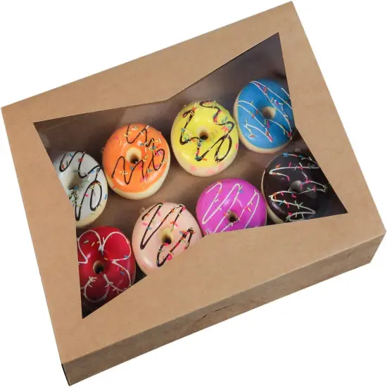 14 x10 x 3inch Brown Paperboard Lock Corner Window Bakery Cookie Boxes, Large Container with PVC Windows for Pie and Cookie Box, Pack of 12 {1}