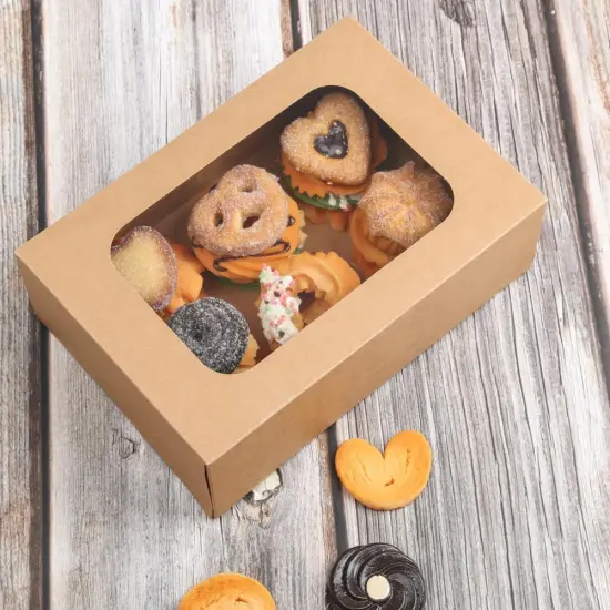 24 Pcs Cookie Boxes with Window for Paper Gift Giving Brown Bakery Cupcake Boxes 9" x 6.3" x 3" for Packaging Easy Estate Holiday Pastry Dessert Boxes for Pastries,Cookies, Donuts. {3}