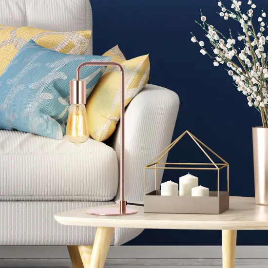 Modern Industrial Rose Gold Table Lamp &ndash; Minimalist Metal Desk Light for Bedroom, Office, and Living Room {4}